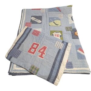 Pottery Barn Kids Sports Patchwork Reversible Twin Quilt & Sham